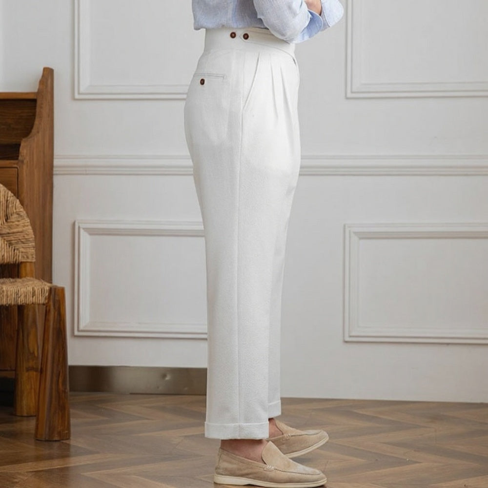 Italian Nova β Classic Gurkha Trousers in Elegant White
