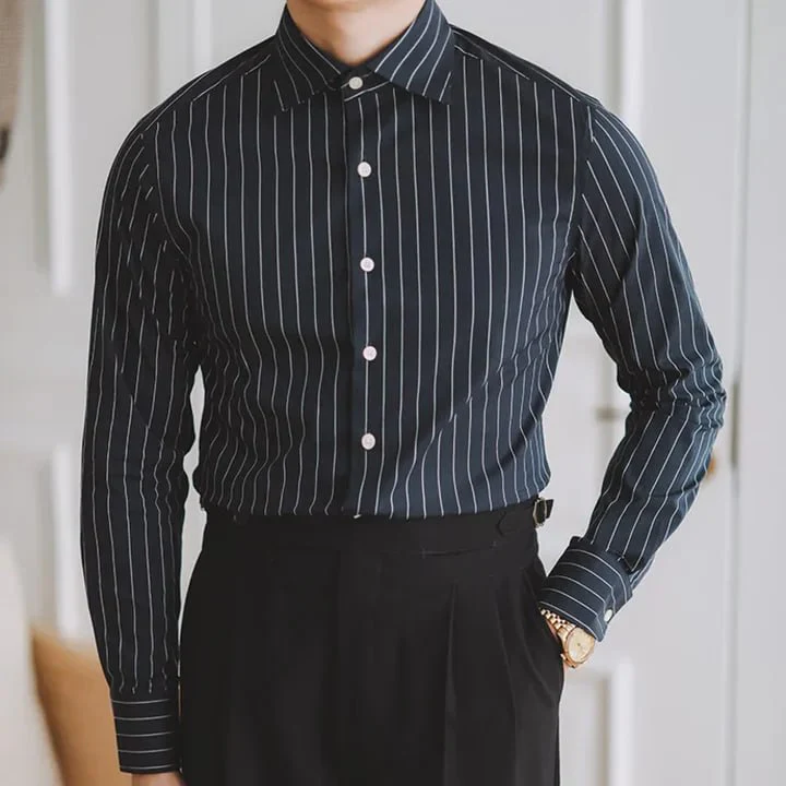 Italian Nova – Classic Black Old Money Stripe Shirt