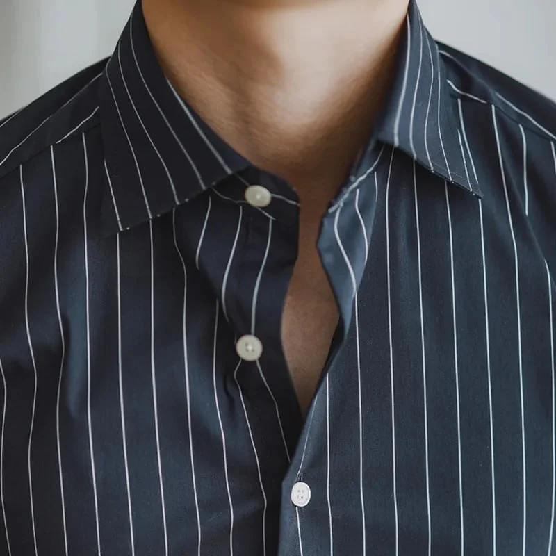 Italian Nova – Classic Black Old Money Stripe Shirt