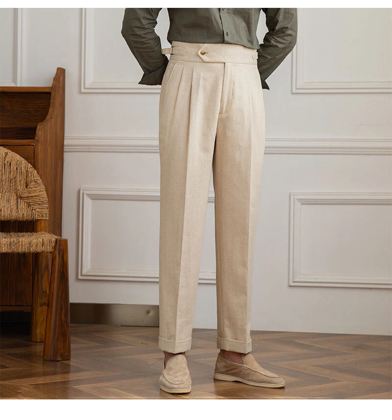 Italian Nova – Signature Buttoned Gurkha Trousers in Light Beige