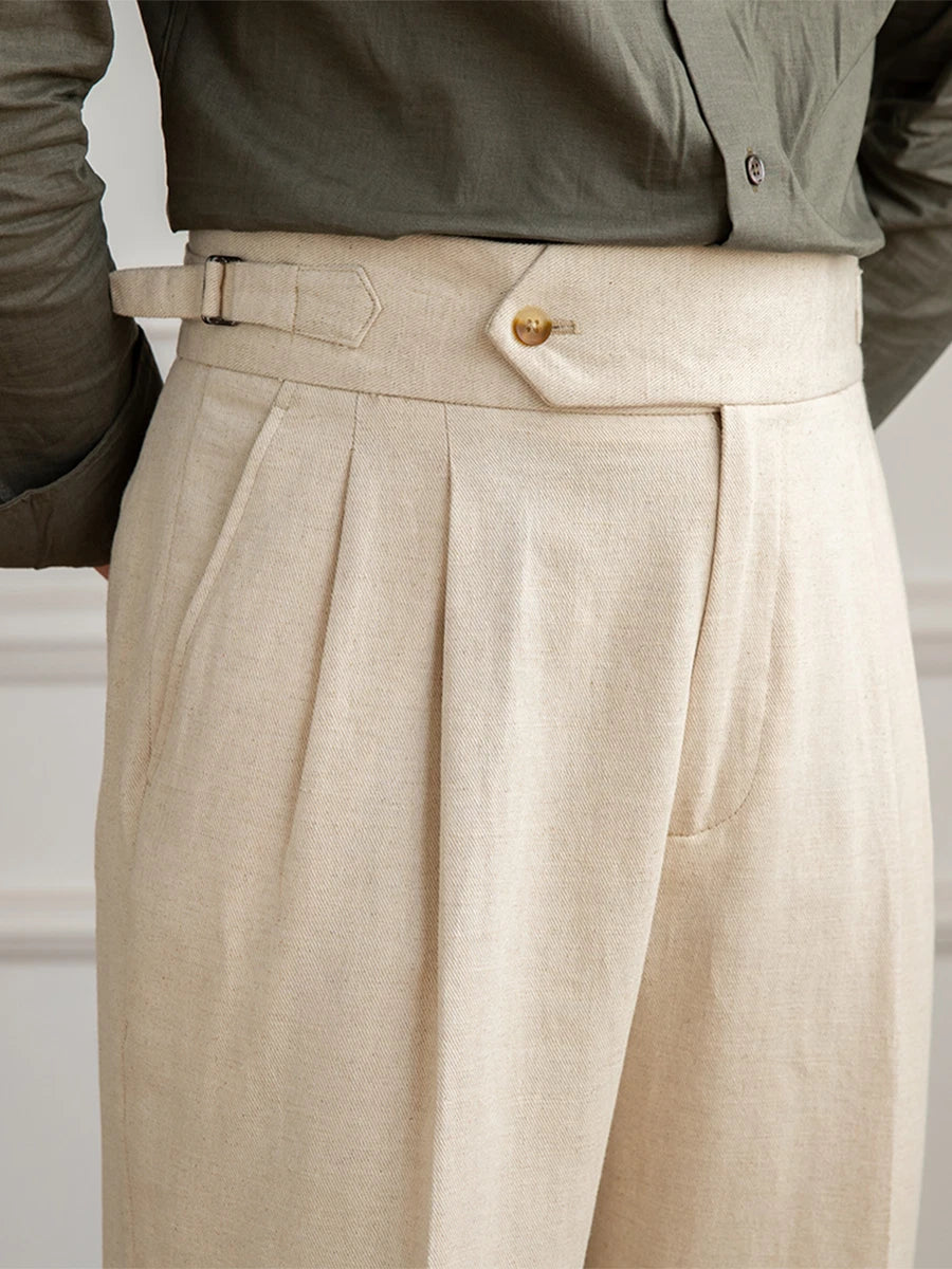 Italian Nova – Signature Buttoned Gurkha Trousers in Light Beige