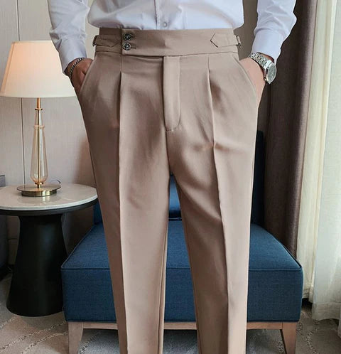 Italian Nova – Signature Buttoned Gurkha Trousers in Beige