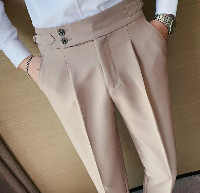 Italian Nova β Signature Buttoned Gurkha Trousers in Beige