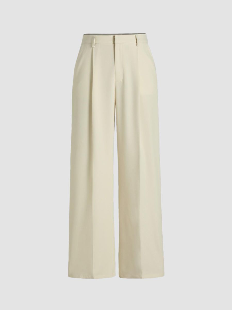 Italian Nova – High-waisted Pleated wide-leg trousers in Off-White