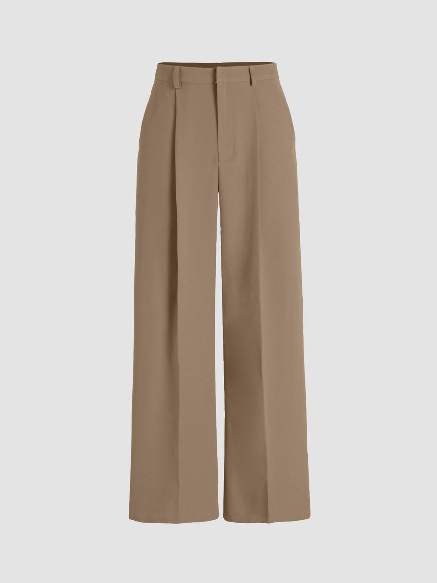 Italian Nova – Contessa High-Waist Wide-Leg Trousers in Khaki Beige