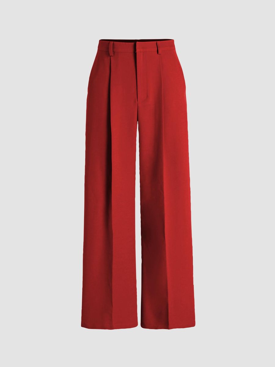 Italian Nova – High-waisted Pleated wide-leg trousers in Cherry Red
