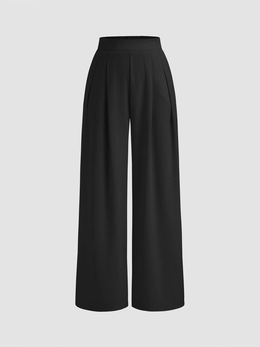 Italian Nova – High-waisted Pleated wide-leg trousers in Bossy Black