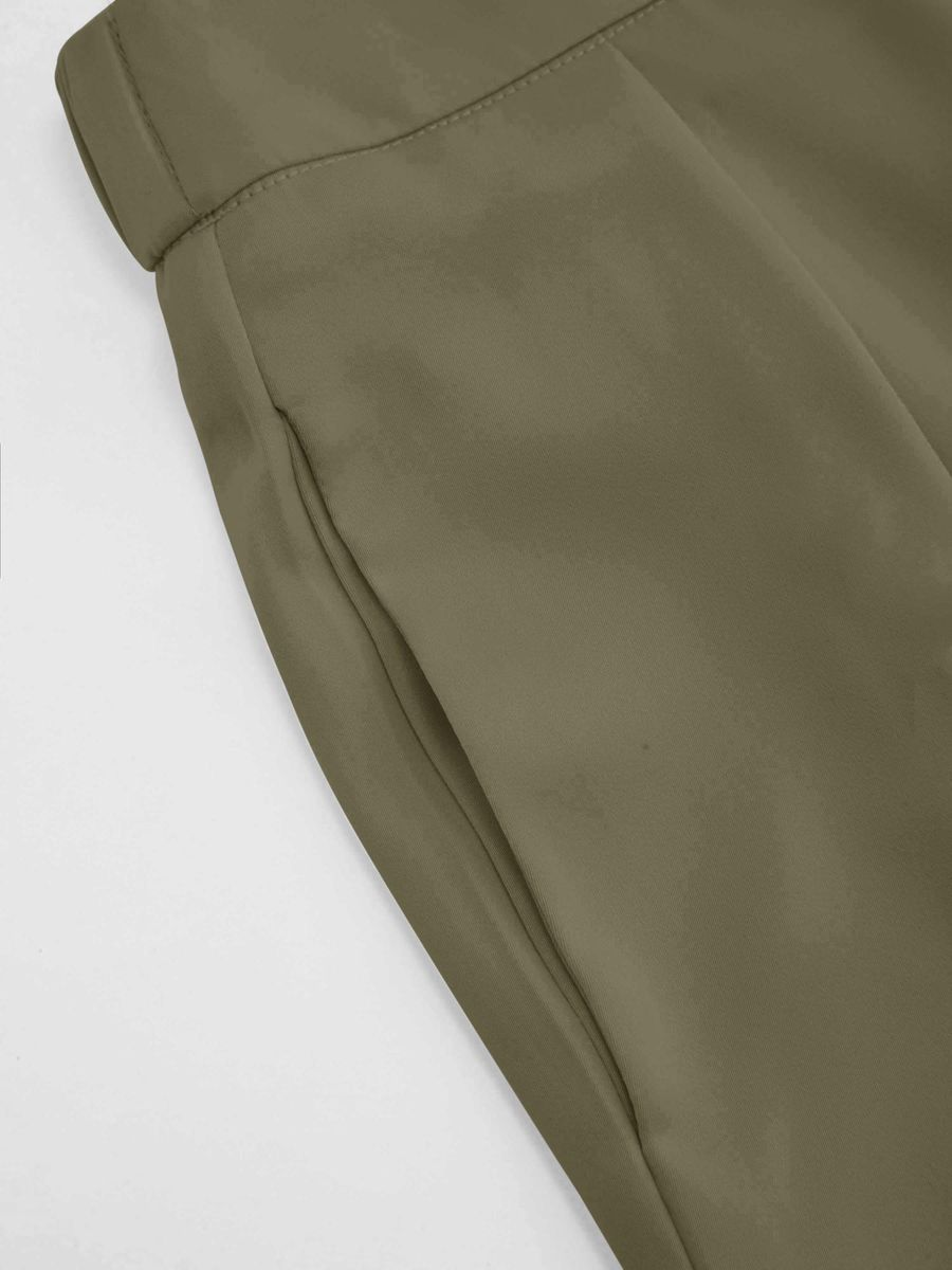 Italian Nova – High-waisted Pleated wide-leg trousers in Olive Green