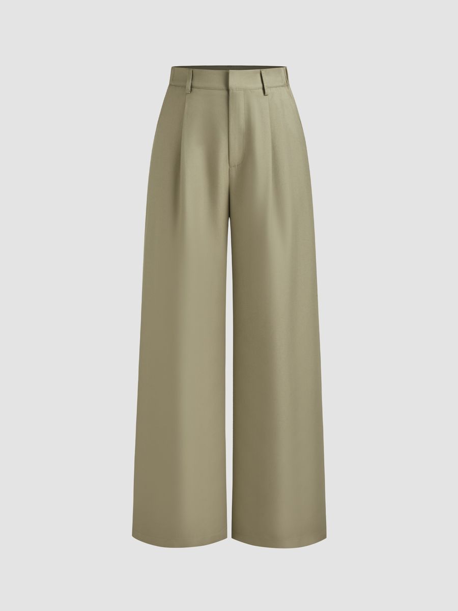 Italian Nova – High-waisted Pleated wide-leg trousers in Sage Olive