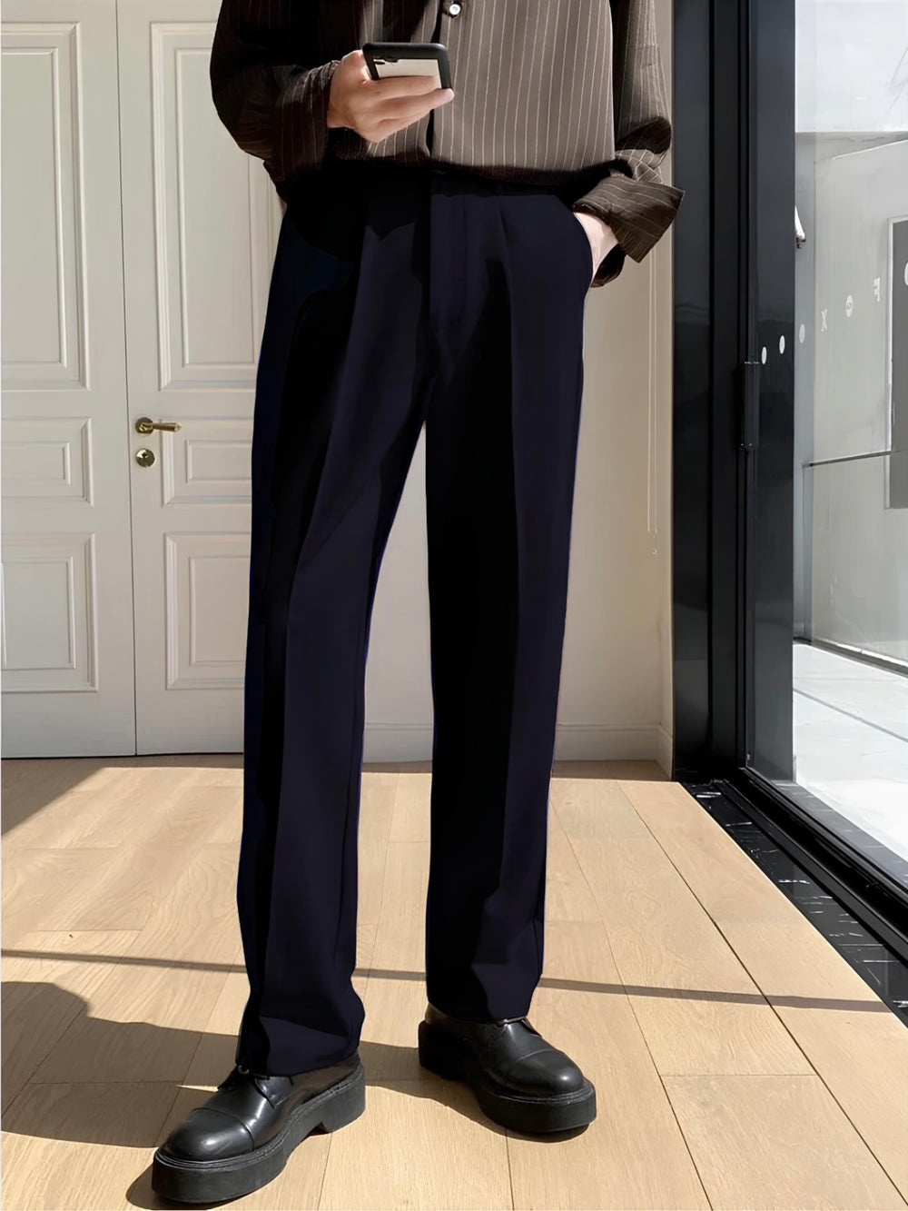 Italian Nova | Korean-Style Tailored Pants - Dark Navy Blue