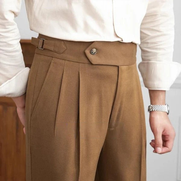 Italian Nova – Signature Buttoned Gurkha Trousers in Light Tan