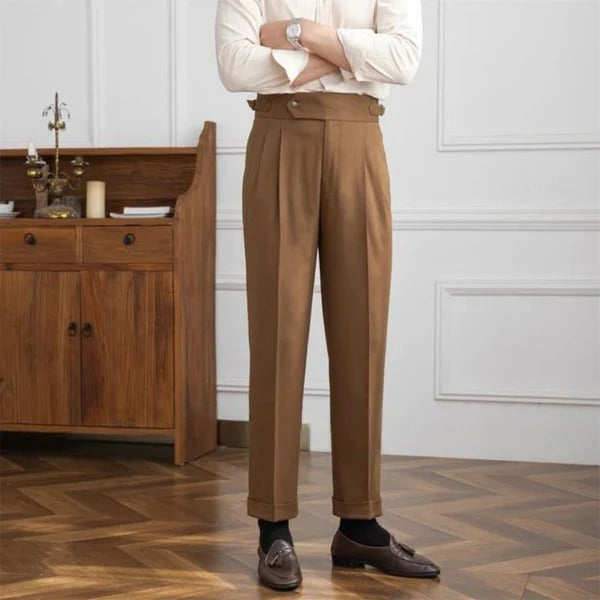 Italian Nova β Signature Buttoned Gurkha Trousers in Light Tan