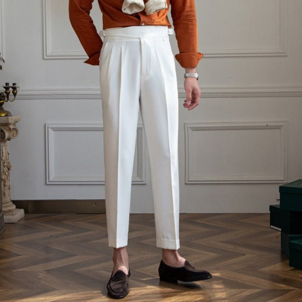 Italian Nova β Signature Gurkha Trousers in Elegant White