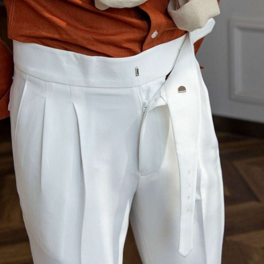 Italian Nova β Signature Gurkha Trousers in Elegant White