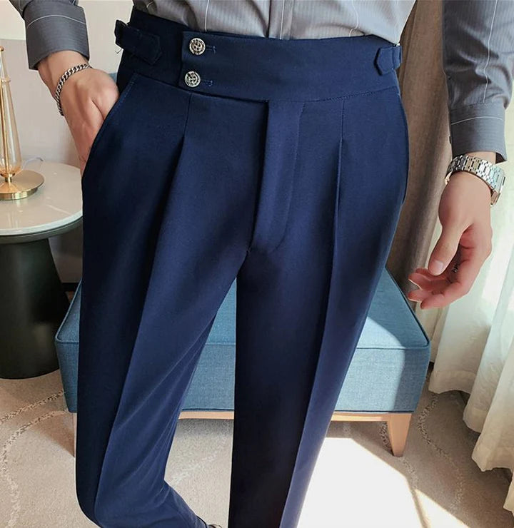 Italian Nova – Signature Buttoned Gurkha Trousers in Royal Blue