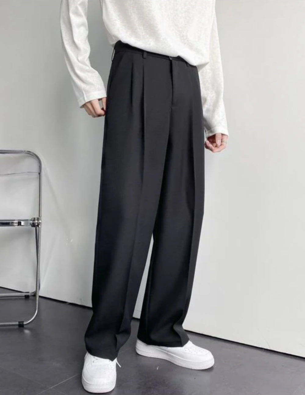 Italian Nova | Korean-Style Relaxed Fit Pants - Black