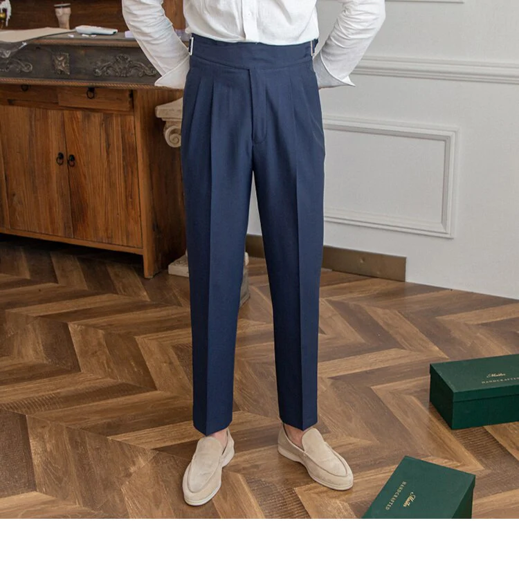 Italian Nova β Signature Gurkha Trousers in Navy Blue