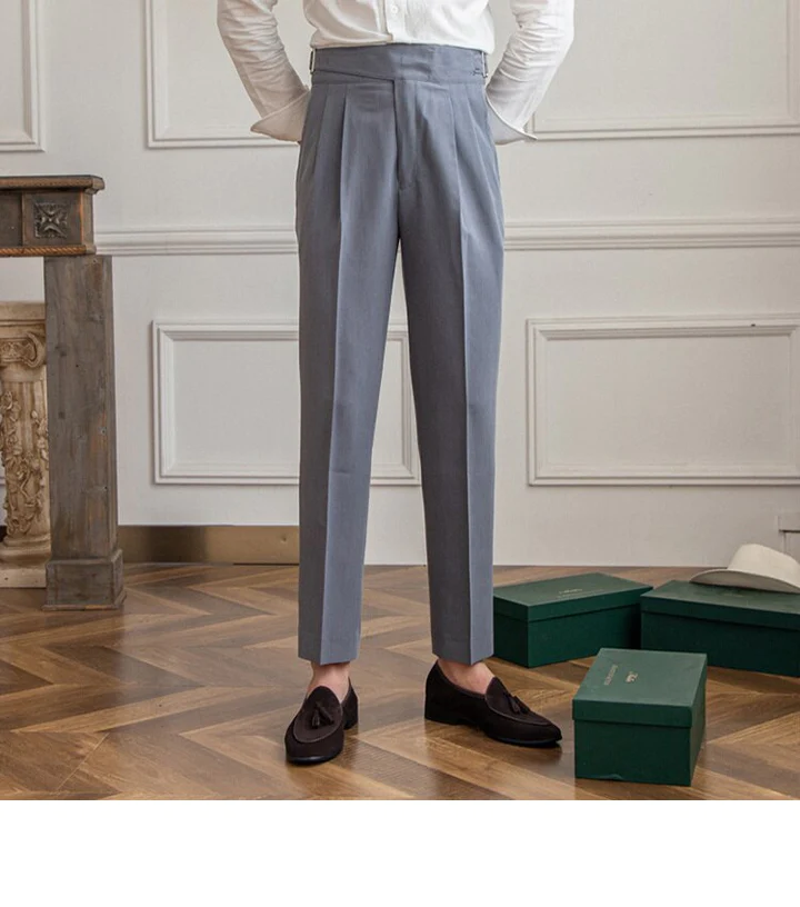 Italian Nova – Gurkha Trousers in Stone Grey