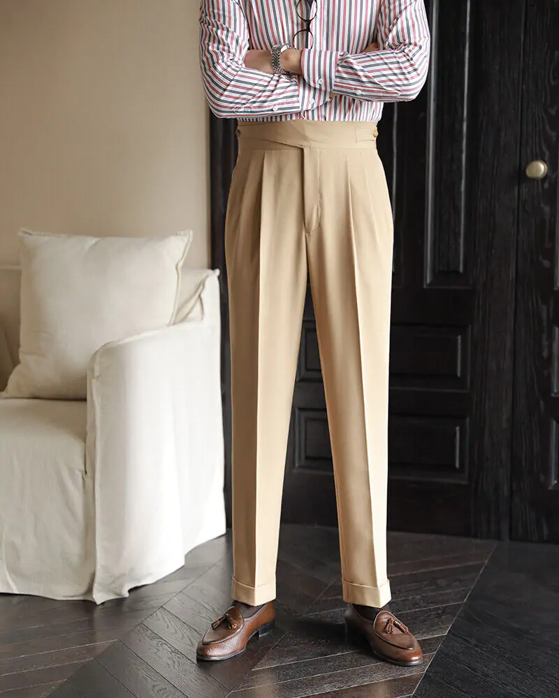 Italian Nova β Classic Gurkha Trousers in Sand Beige