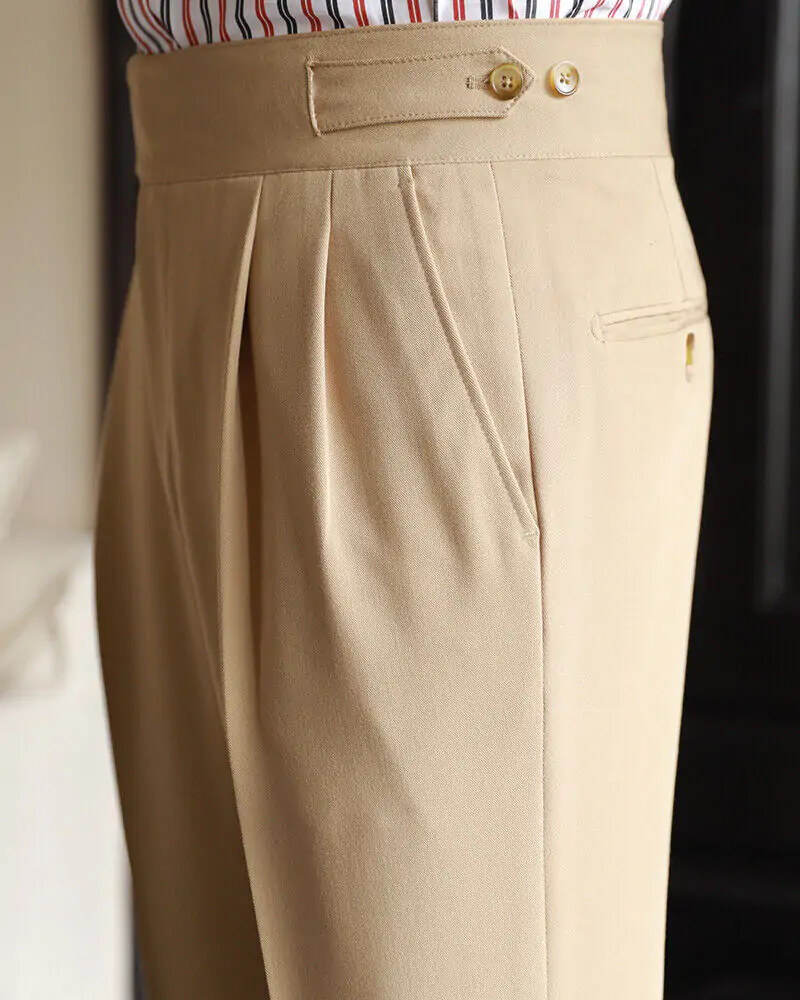 Italian Nova – Classic Gurkha Trousers in Sand Beige