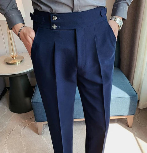 Italian Nova – Signature Buttoned Gurkha Trousers in Royal Blue