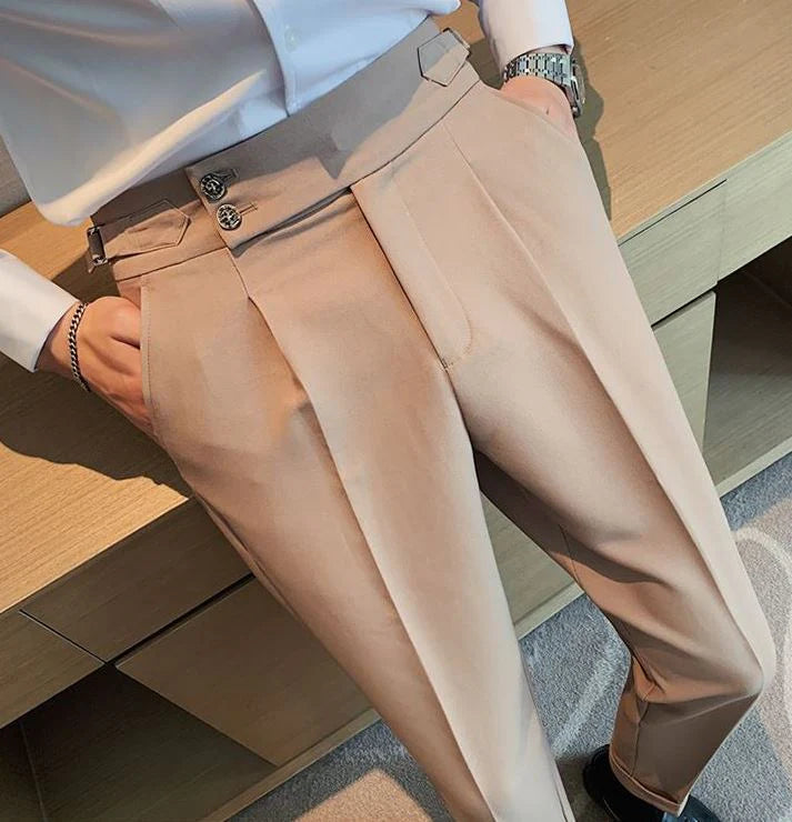 Italian Nova β Signature Buttoned Gurkha Trousers in Beige