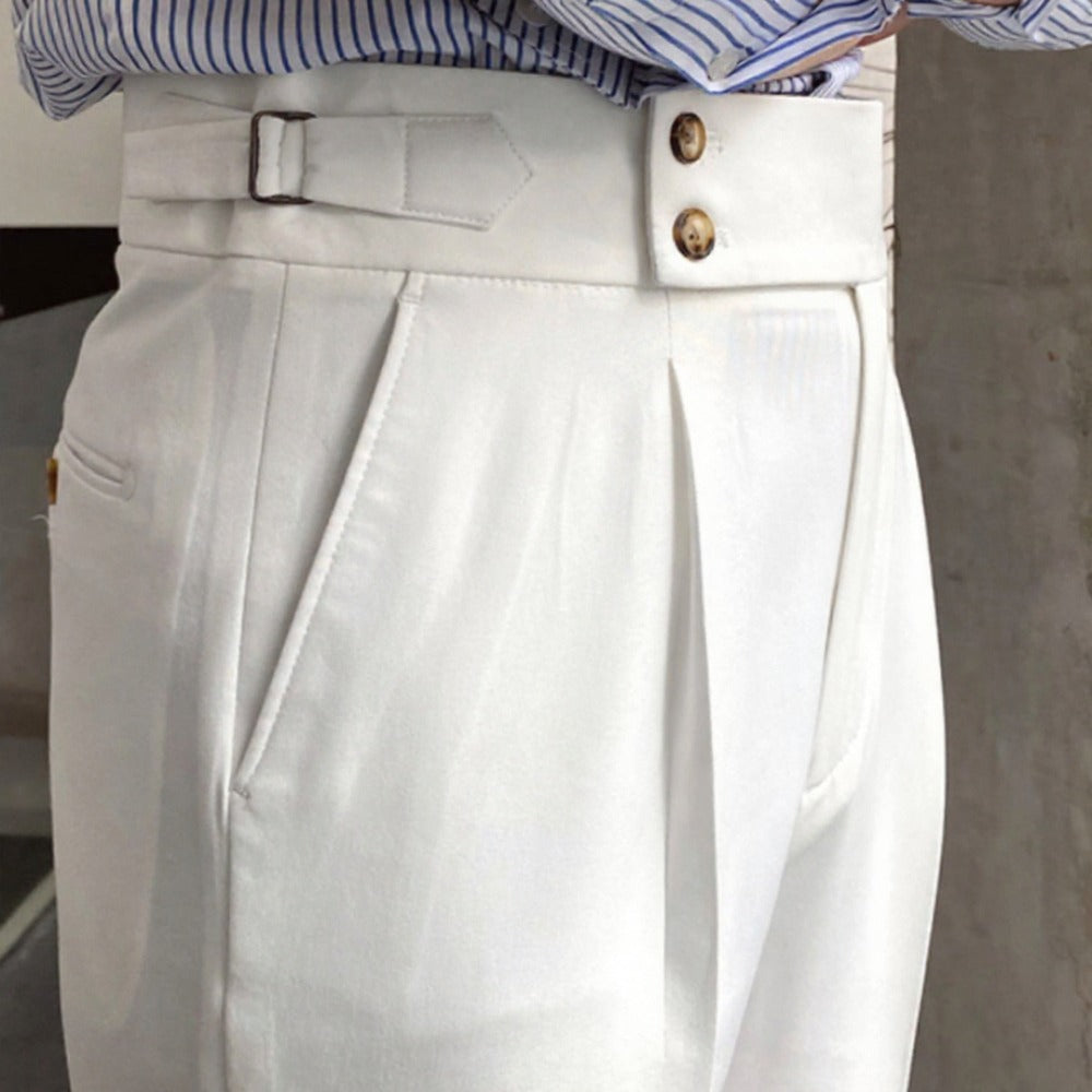 Italian Nova – Signature Buttoned Gurkha Trousers in Elegant White