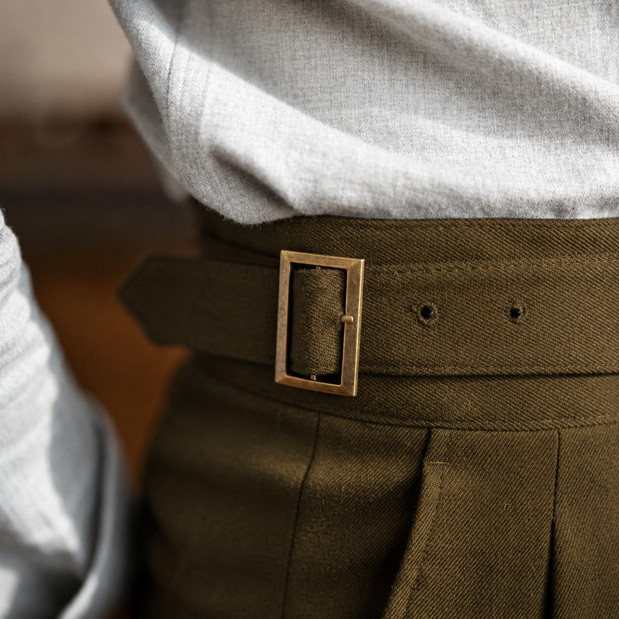 Italian Nova β Signature Gurkha Trousers in Dark Olive Green