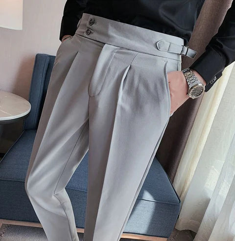 Italian Nova – Signature Buttoned Gurkha Trousers in Grey