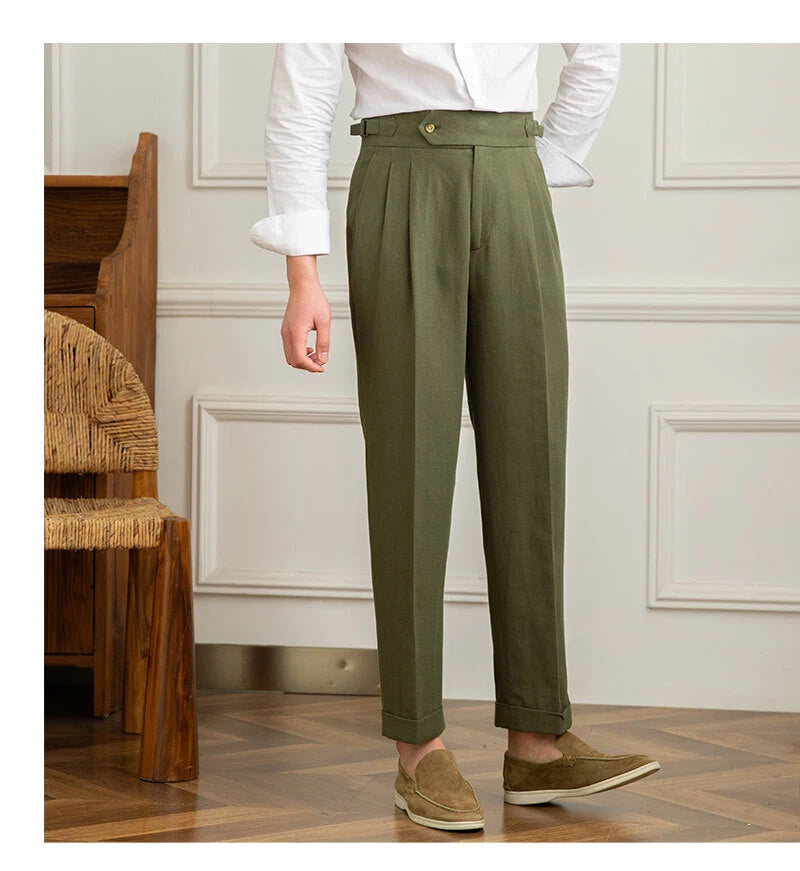 Italian Nova β Signature Buttoned Gurkha Trousers in Elegant Olive Green