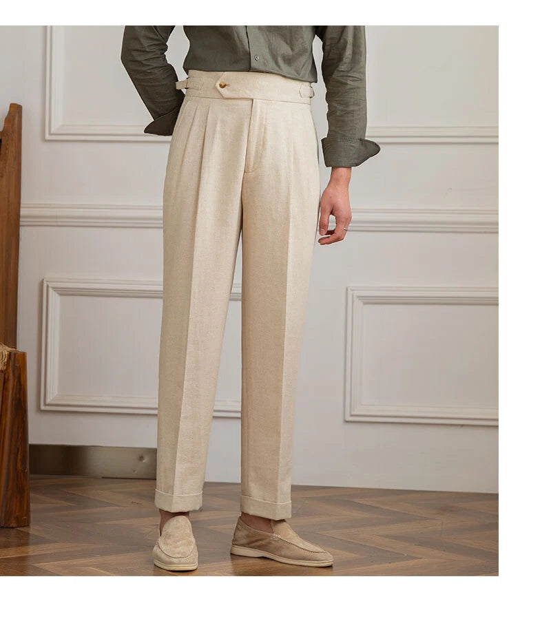 Italian Nova β Signature Buttoned Gurkha Trousers in Light Beige