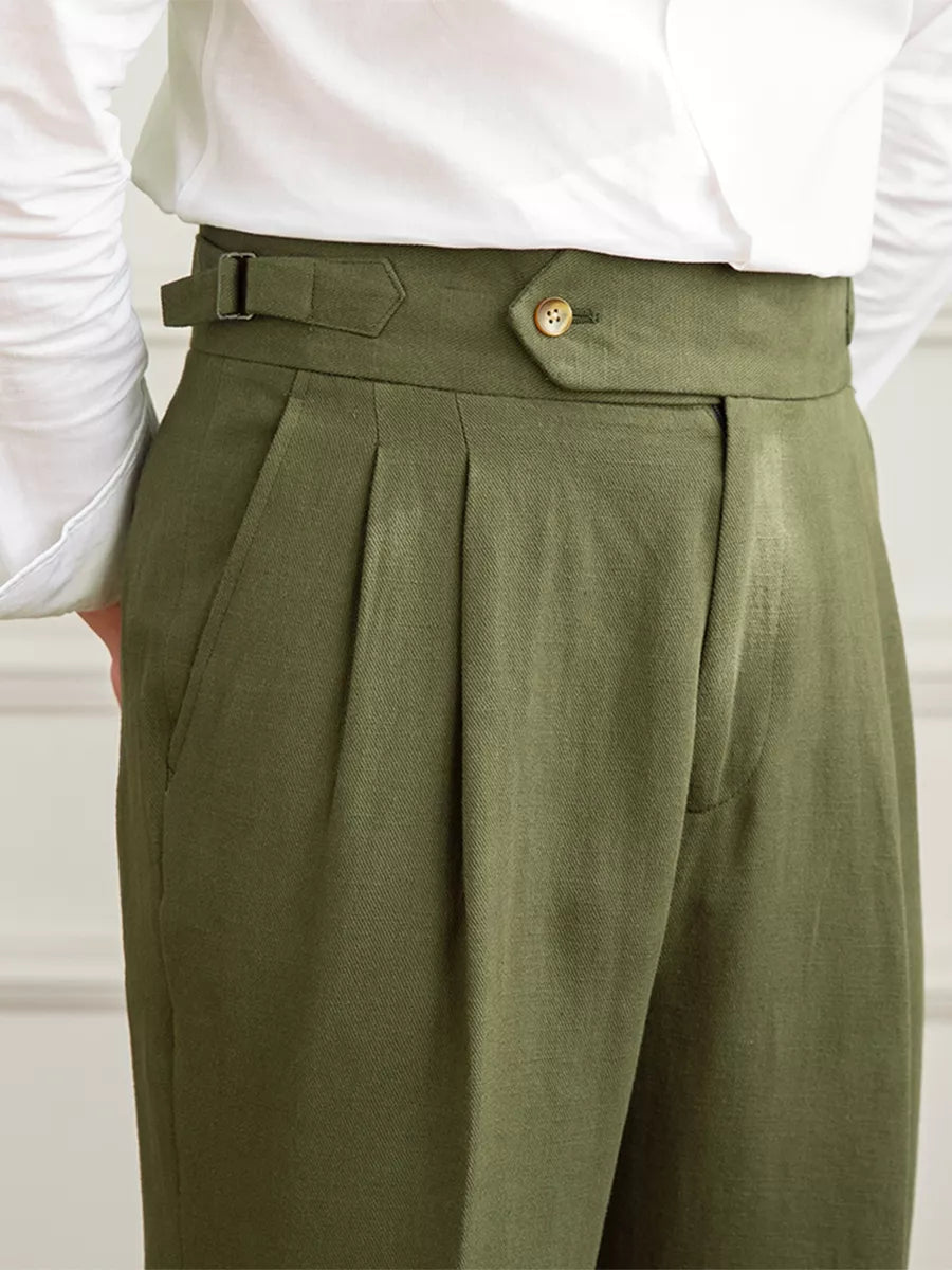 Italian Nova – Signature Buttoned Gurkha Trousers in Elegant Olive Gre