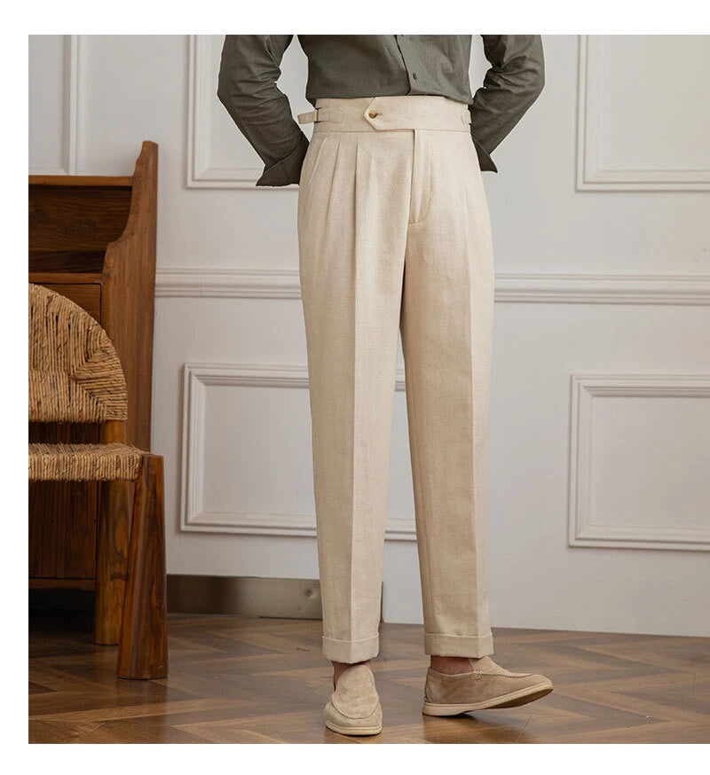 Italian Nova β Signature Buttoned Gurkha Trousers in Light Beige