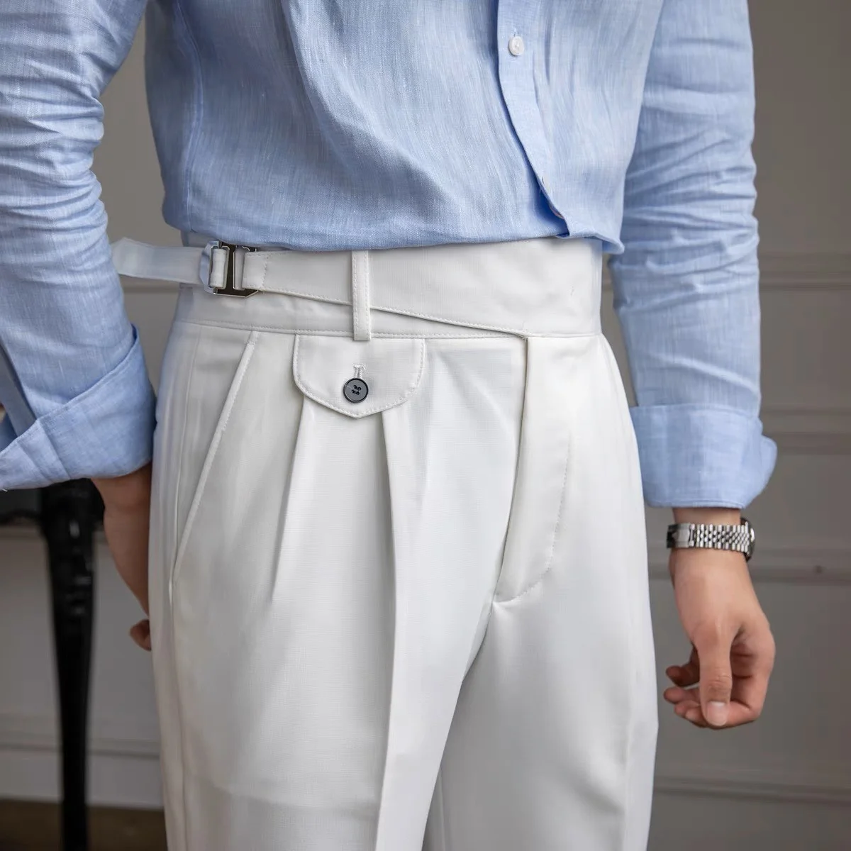 Italian Nova – Classic Gurkha Trousers in Elegant White