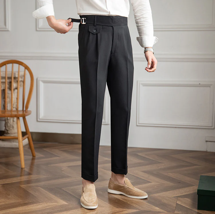 Italian Nova – Signature Flap Gurkha Trousers in Classic Black