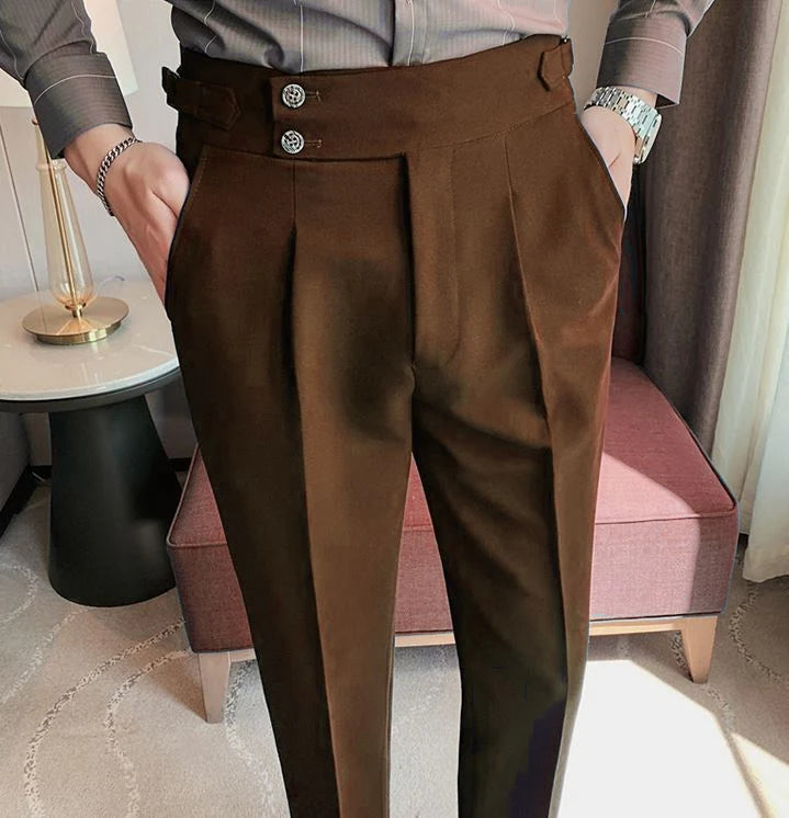 Italian Nova – Signature Buttoned Gurkha Trousers in Classic Brown