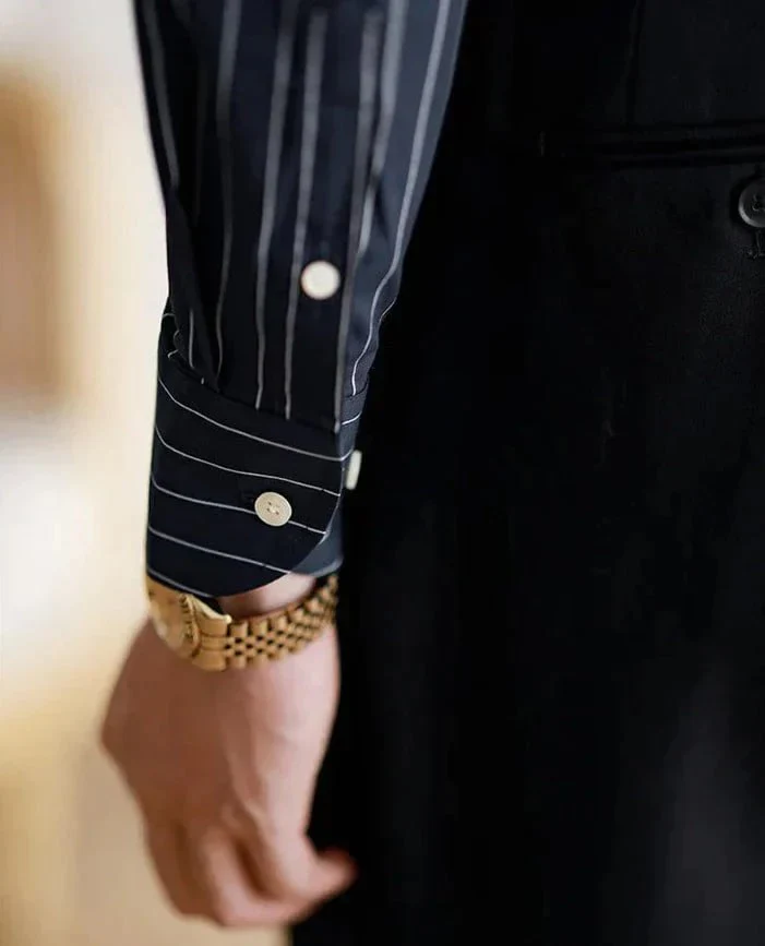 Italian Nova – Classic Black Old Money Stripe Shirt