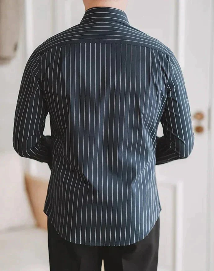 Italian Nova – Classic Black Old Money Stripe Shirt