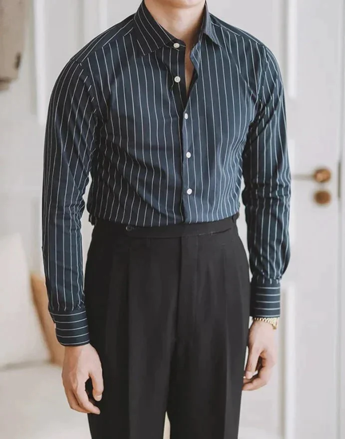 Italian Nova – Classic Black Old Money Stripe Shirt