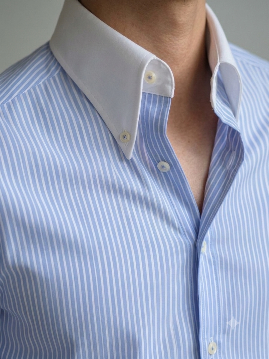 Italian Nova – Old Money Blue Striped Shirt with Contrast Collar & Cuffs