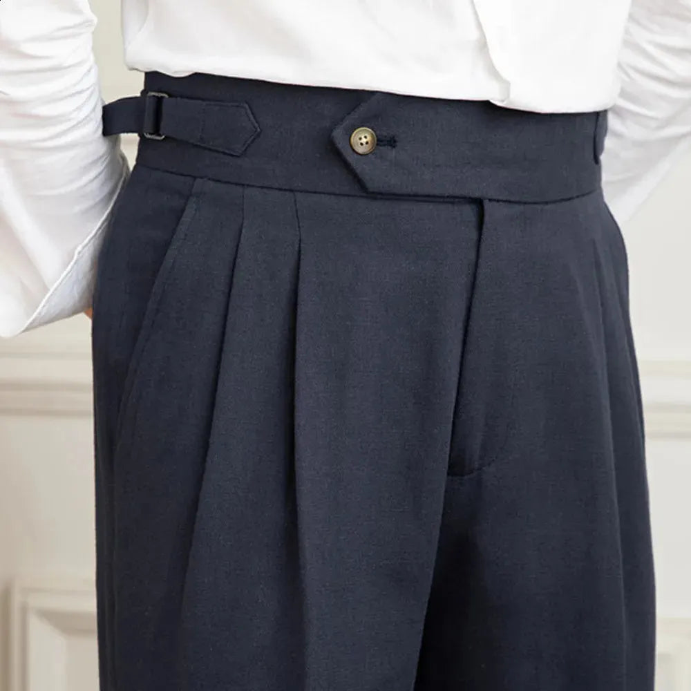 Italian Nova – Signature Buttoned Gurkha Trousers in Dark Navy Blue