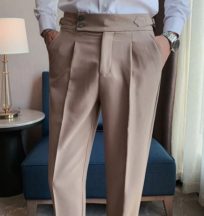 Italian Nova – Signature Buttoned Gurkha Trousers in Beige