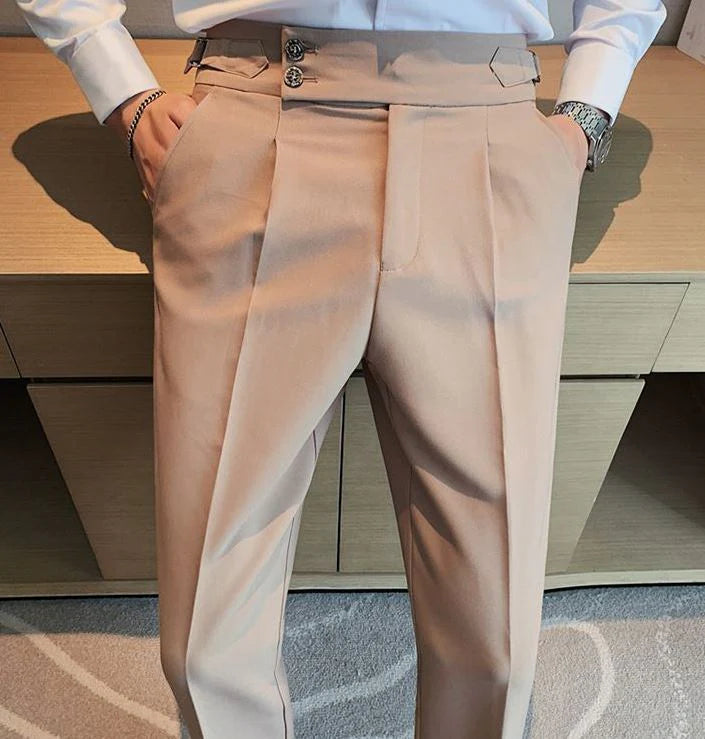 Italian Nova – Signature Buttoned Gurkha Trousers in Beige