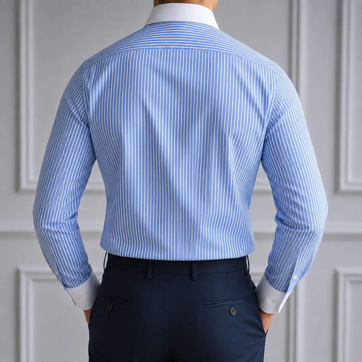 Italian Nova – Old Money Blue Striped Shirt with Contrast Collar & Cuffs