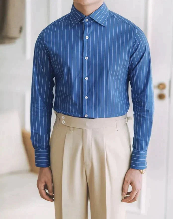 Italian Nova – Riviera Blue Old Money Stripe Shirt
