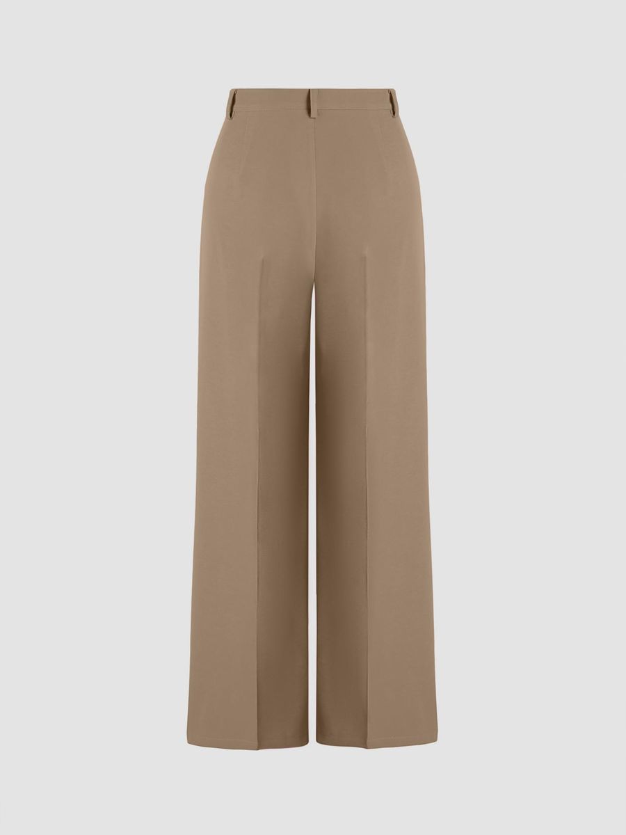 Italian Nova – Contessa High-Waist Wide-Leg Trousers in Khaki Beige