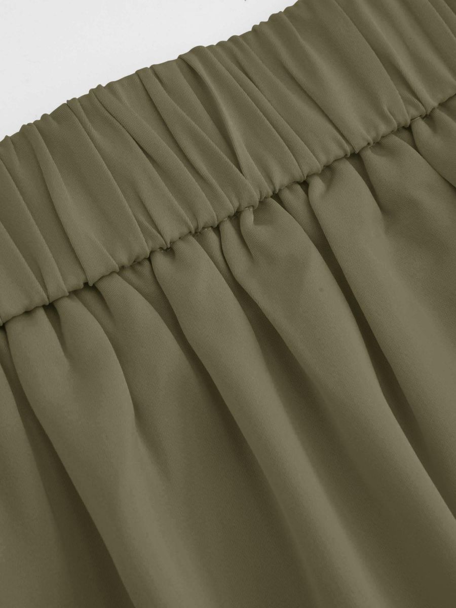 Italian Nova – High-waisted Pleated wide-leg trousers in Olive Green