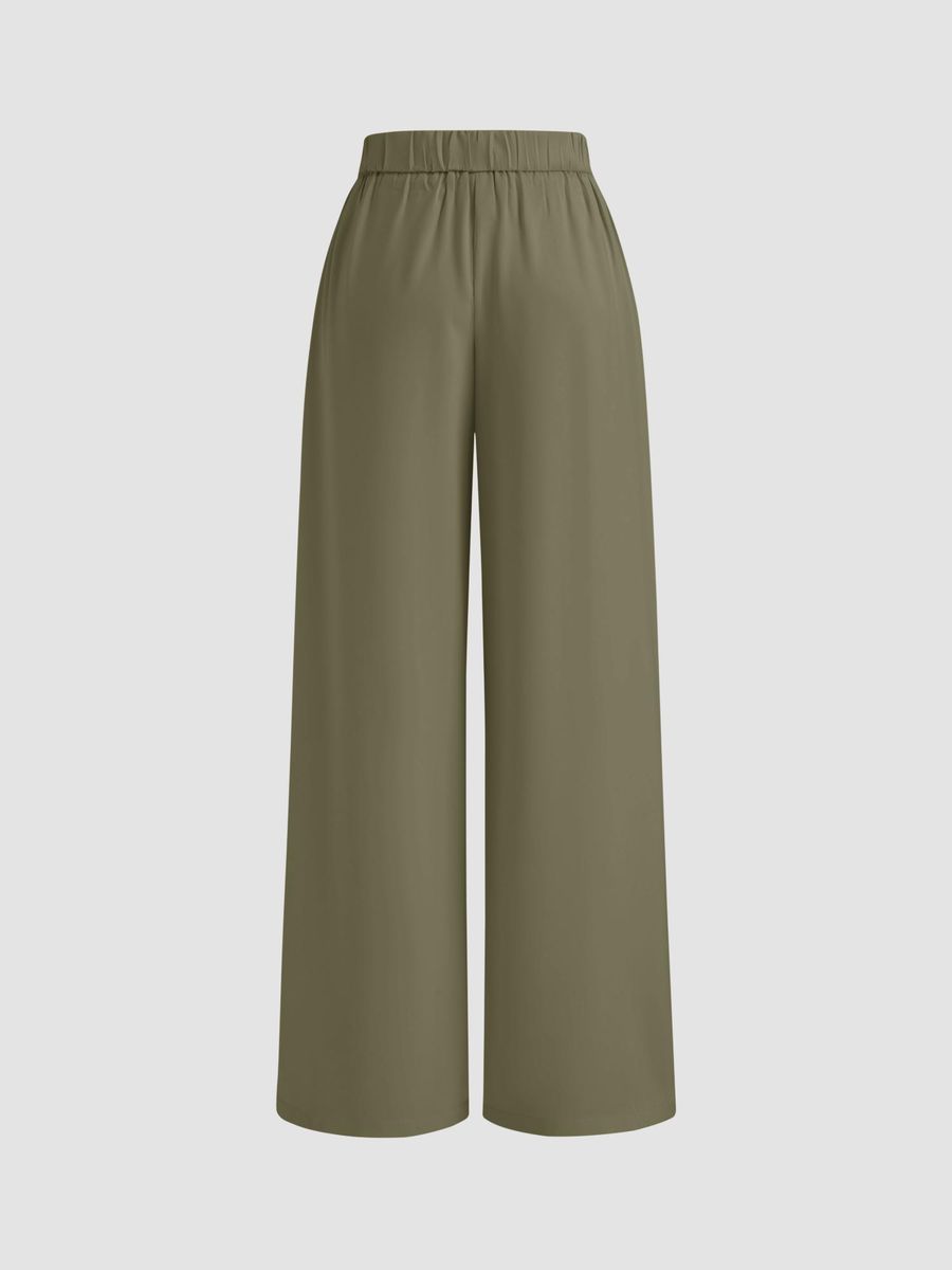 Italian Nova – High-waisted Pleated wide-leg trousers in Olive Green