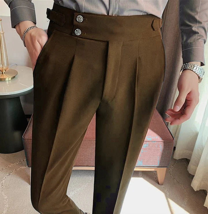 Italian Nova – Signature Buttoned Gurkha Trousers in Classic Brown