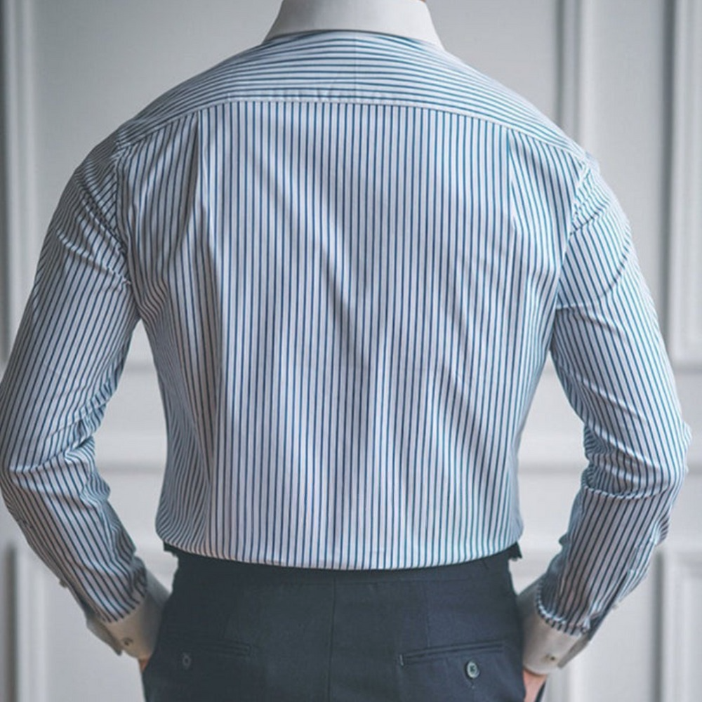 Italian Nova – Old Money Blue Striped Shirt with Contrast Collar & Cuffs